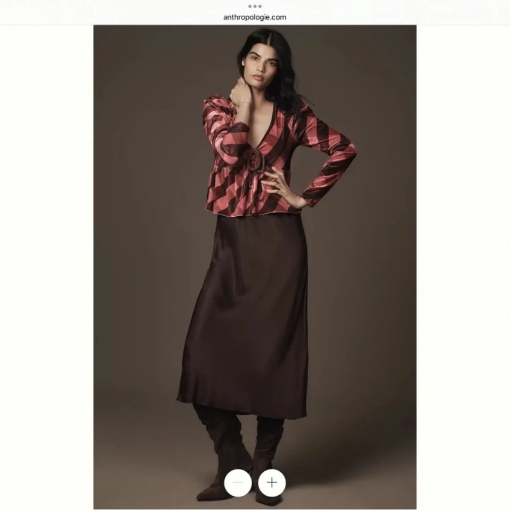 🌻5 for $30🌻 Anthro Collection by Maeve Pink and Brown Checkered Velvet Blouse - Picture 4 of 6